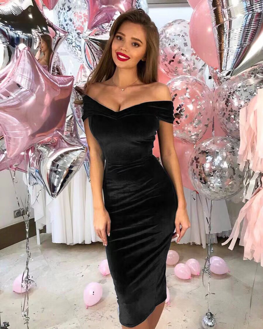 Street Wave Velvet Off Shoulder Wrap Dress For Women Elegant Evening Gown Luxurious Fit
