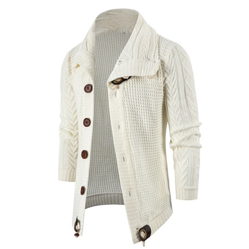 Streetwave Mens Chunky Knit Cardigan With Wrap Collar Soft Cotton Blend Cozy Warmth