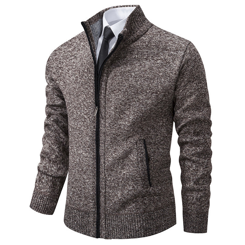 Street-wave Men's Casual Knit Jacket With Stand Collar And Zipper For Versatile Comfort