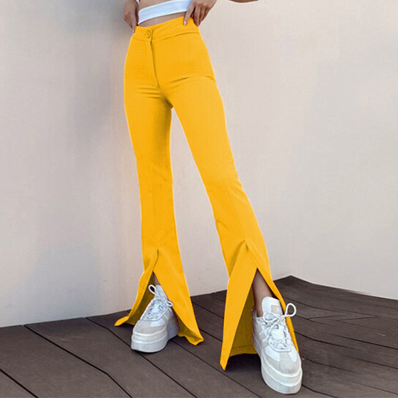 Streetwave Wide Leg Flare Pants With High Waist And Side Slits For Women Versatile Everyday Style