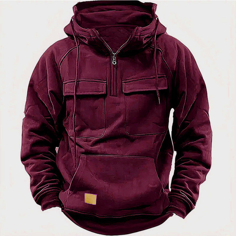 Street-Wave Men's Utility Hoodie With Front Pockets And Half Zip For Adventurers