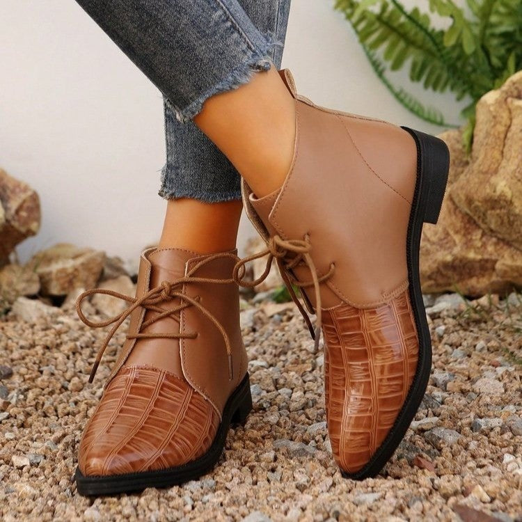 Street-wave Women's Fashion Ankle Boots With Glossy Accents And Lace-Up For All-Day Comfort And Versatility
