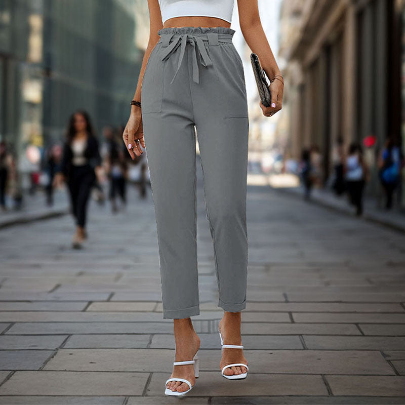 Street-Wave Women's Elegant Chino Pants With High Waist Drawstring Belt - Chic, Comfortable Officewear For Modern Women