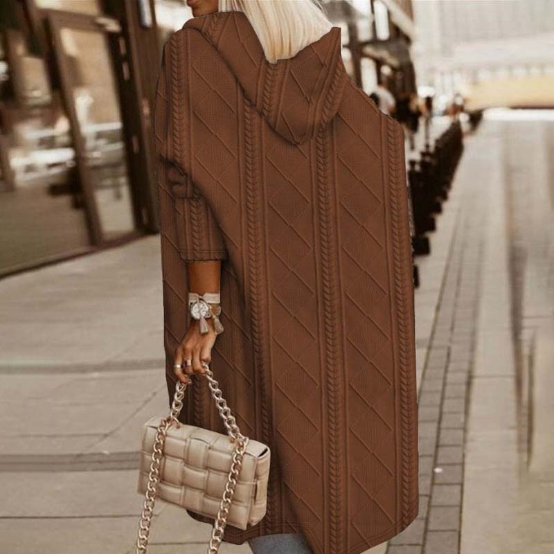 Street-wave Hooded Knit Cardigan For Women Cozy All Season Cotton Polyester Blend With Pockets