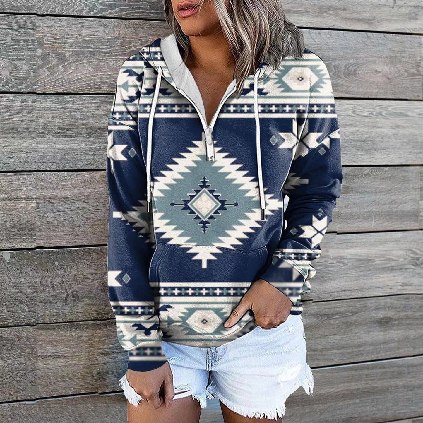 Street Wave Aztec Print Zip Hoodie For Women Comfortable Stylish Everyday Wear Cozy Comfort For All Seasons