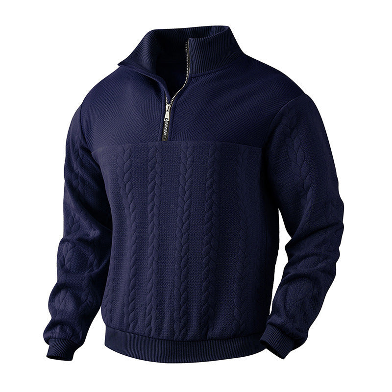 Street-Wave Men's Stand Collar Cable Knit Sweater With Structured Design For Warm Comfort