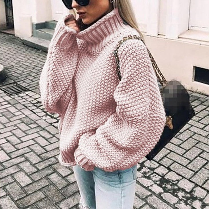 Street-wave Womens Cozy Pullover Knit Sweater With High Neck Warmth And Modern Chic For Women