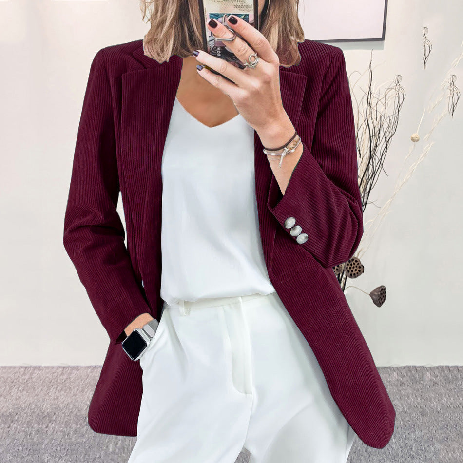 Street-wave Vertical Stripe Slim-Fit Blazer For Women, Elegant Officewear For Versatile Professional Looks