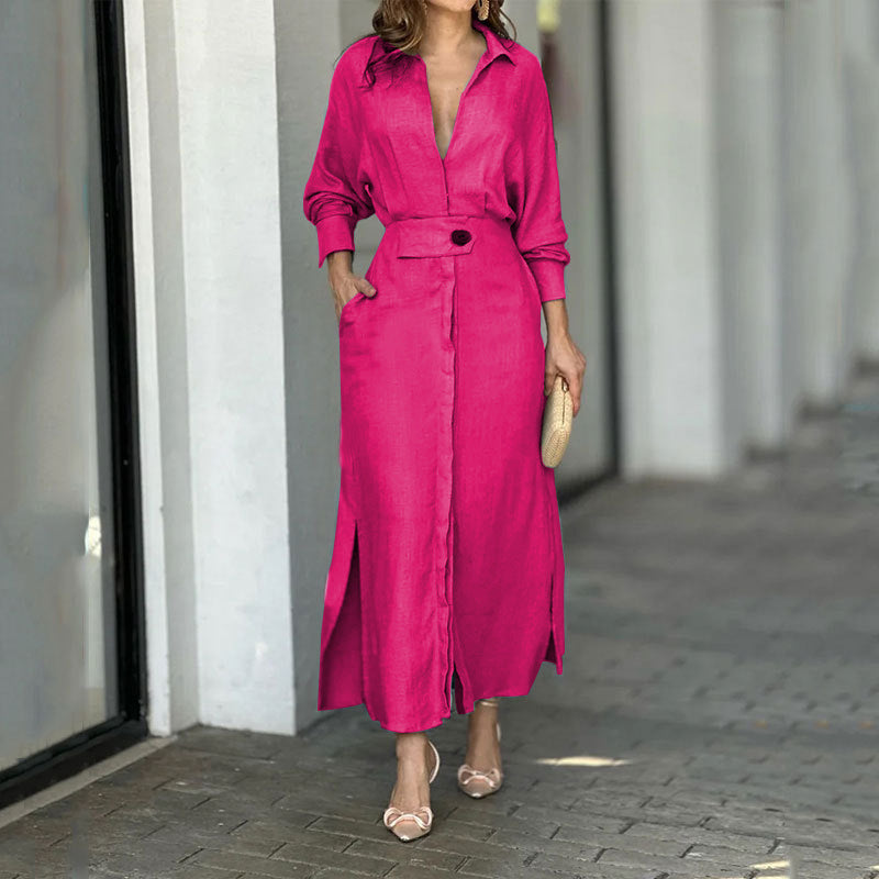 Street Wave Linen Maxi Dress for Women With Lightweight Comfort Elegant Button Front and Side Slits
