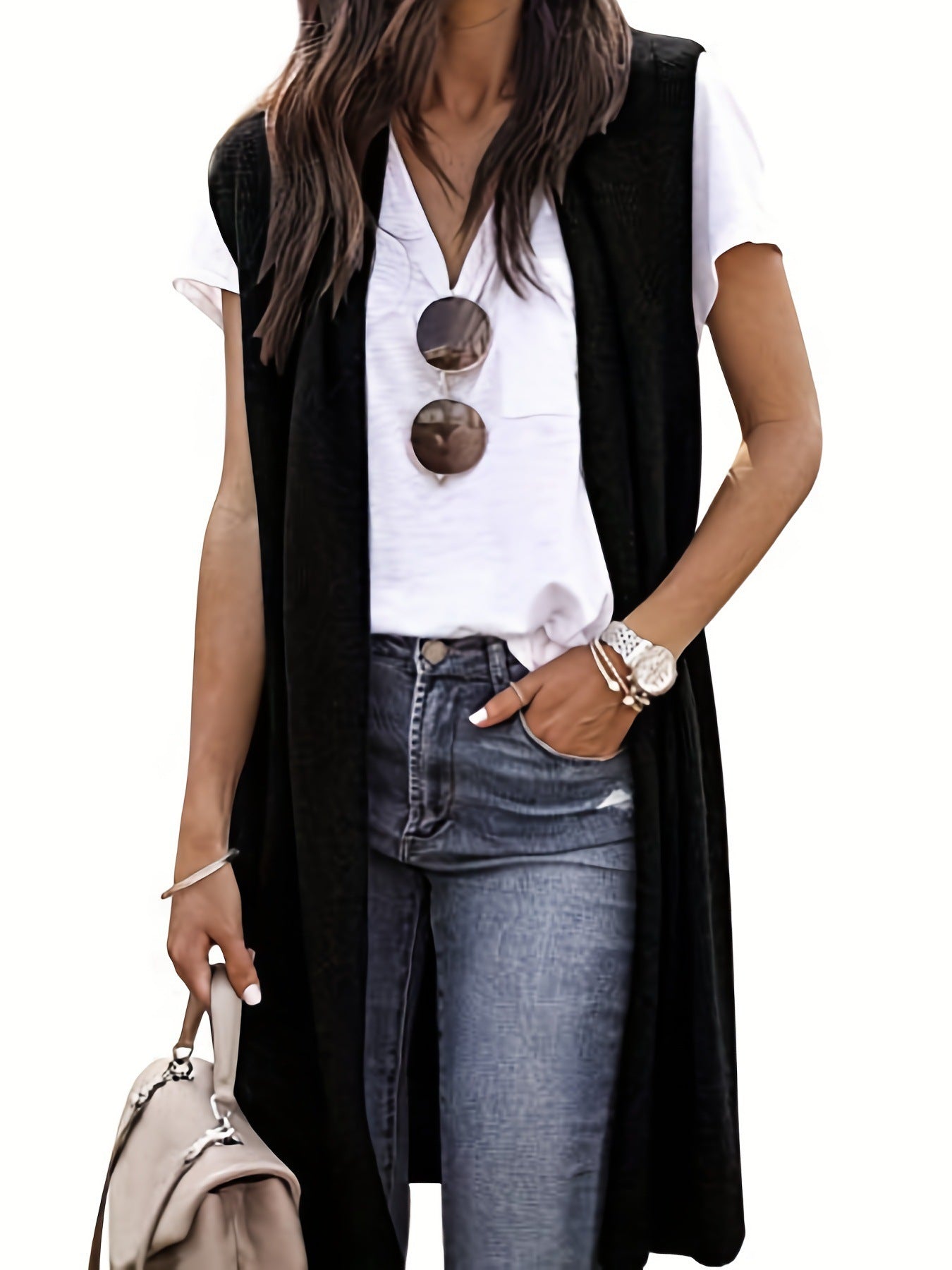 Street-wave Women Longline Knit Cardigan With Side Slits For Versatile Chic Comfort