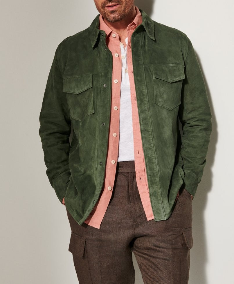 Street Wave Men's Suede Jacket With Two Patch Pockets Modern Fit For Stylish Everyday Wear
