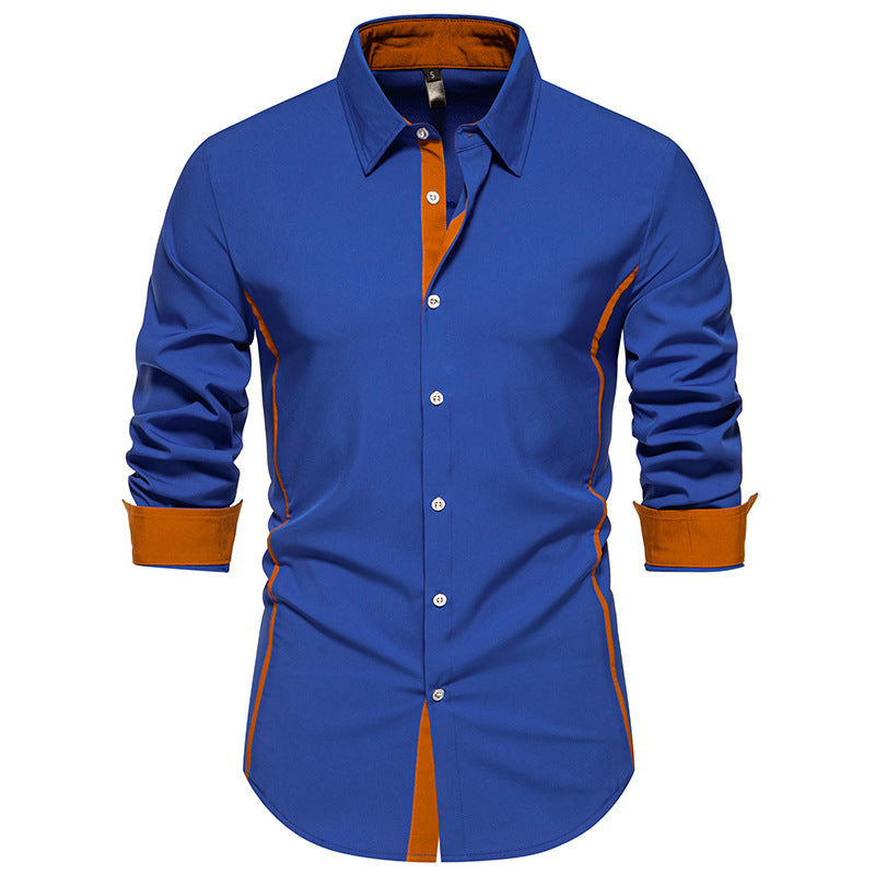 Mens Long Sleeve Shirt With Contrast Stitching Modern Slim Fit Streetwave For Stylish Professionals