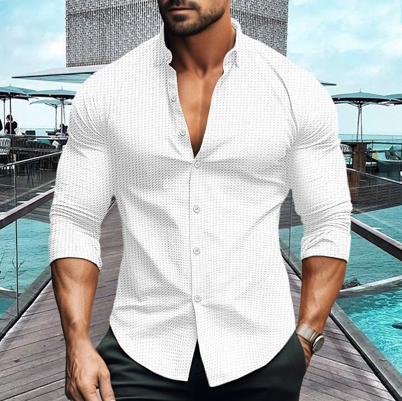 Streetwave Mens Elegant Long Sleeve Shirt With Structured Pattern For Style Conscious Men