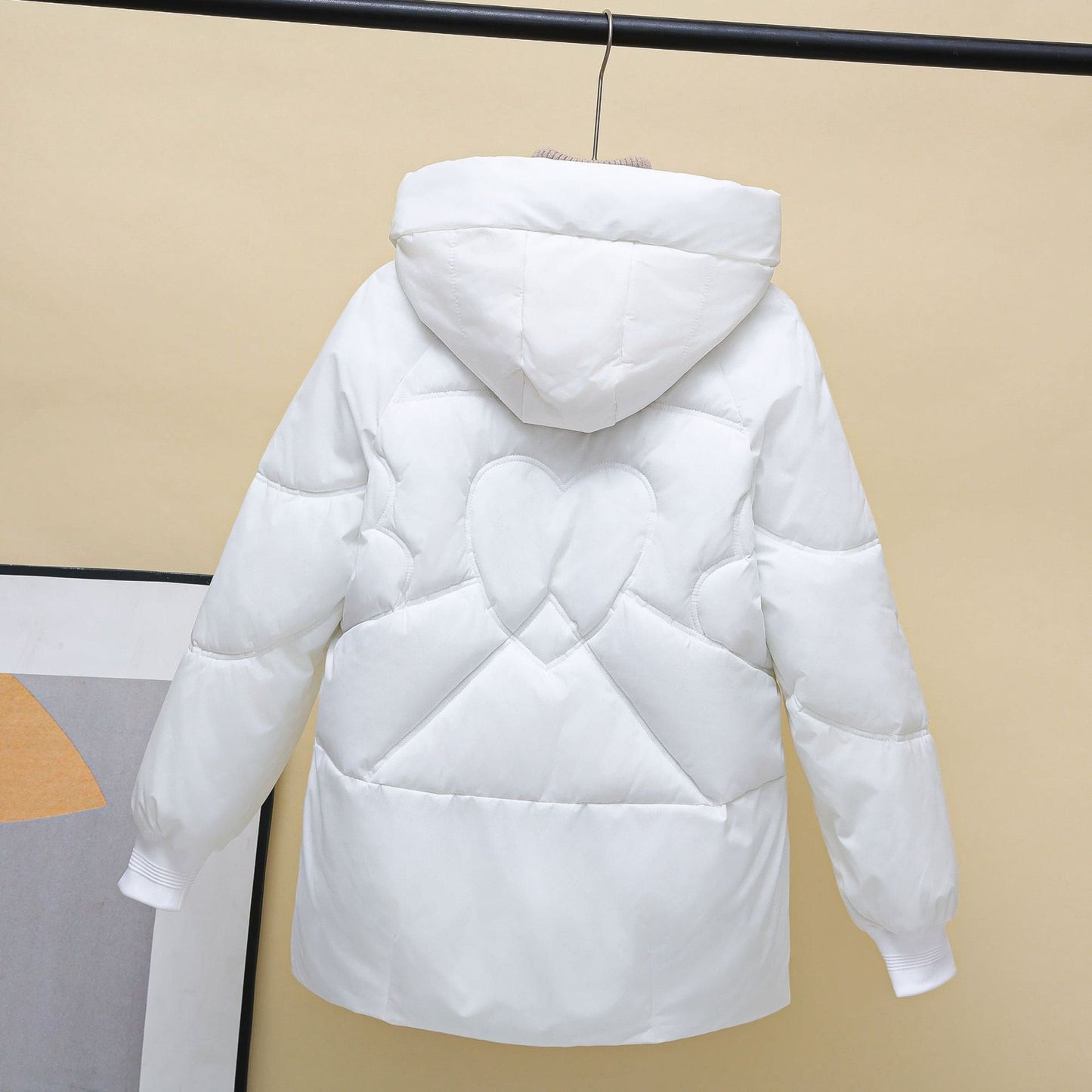Streetwave Womens Puffer Coat With Hood And Heart Details For Cozy Winter Style Everyday