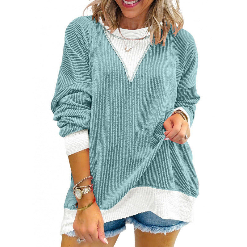 Street-Wave Women's V-Neck Knit Pullover - Cozy Structured Texture for Everyday Casual Wear