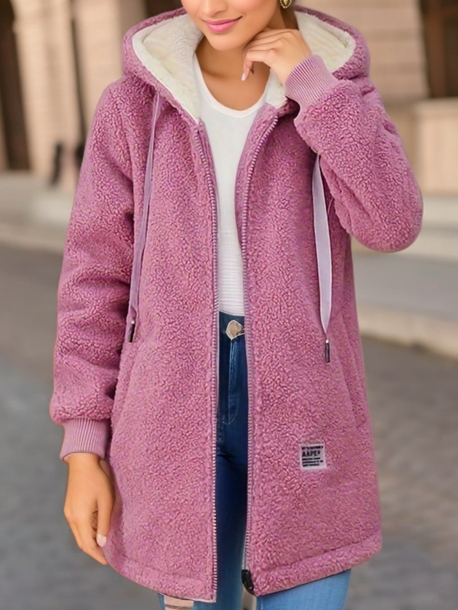 Streetwave Cozy Fleece Jacket With Hood For Women Soft Warmth And Practical Pockets