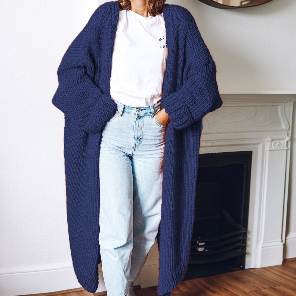 Street Wave Womens Chunky Knit Cardigan Coat With Open Front And Deep Pockets For Comfort