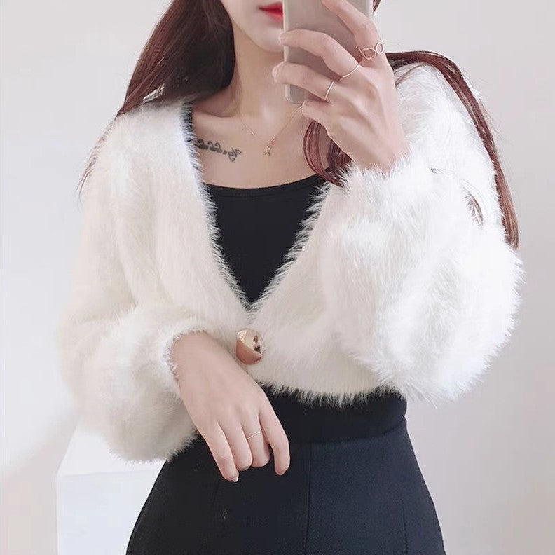 Street-wave Cozy Fluffy Bolero Jacket for Women Plush Chic Cardigan for Everyday Wear