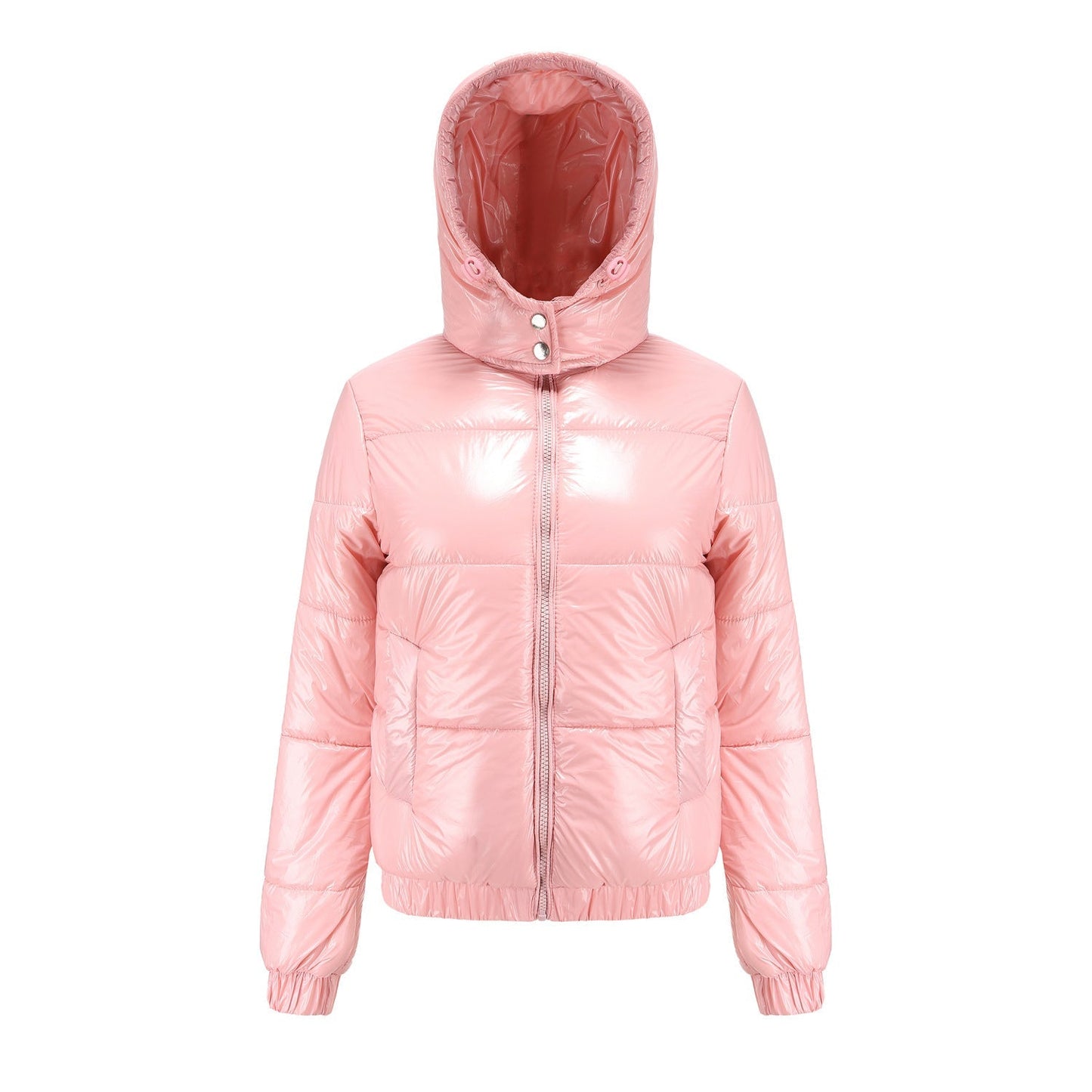Street Wave Womens Burgundy Glossy Puffer Jacket With Hood Water Resistant Warm Winter Coat