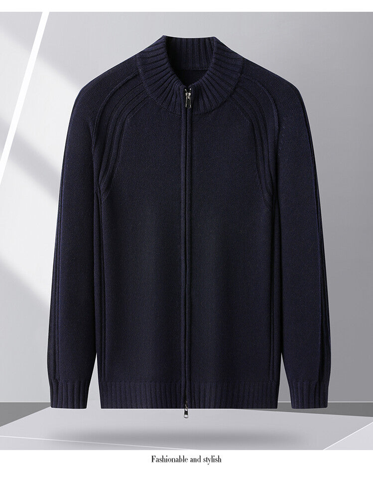 Street-wave Men's Zip-Up Cardigan With High Collar For Everyday Wear, Premium Soft Knit, All-Season Style