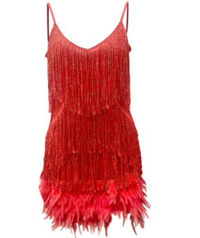 Street Wave Glittering Feathered Evening Dress For Women With Shimmering Accents