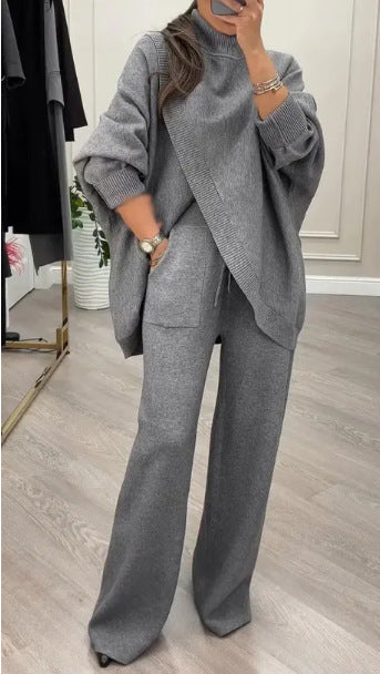 Street-wave Women's Loose Knit Jumpsuit With Wide-Leg Silhouette For Cozy Everyday Style