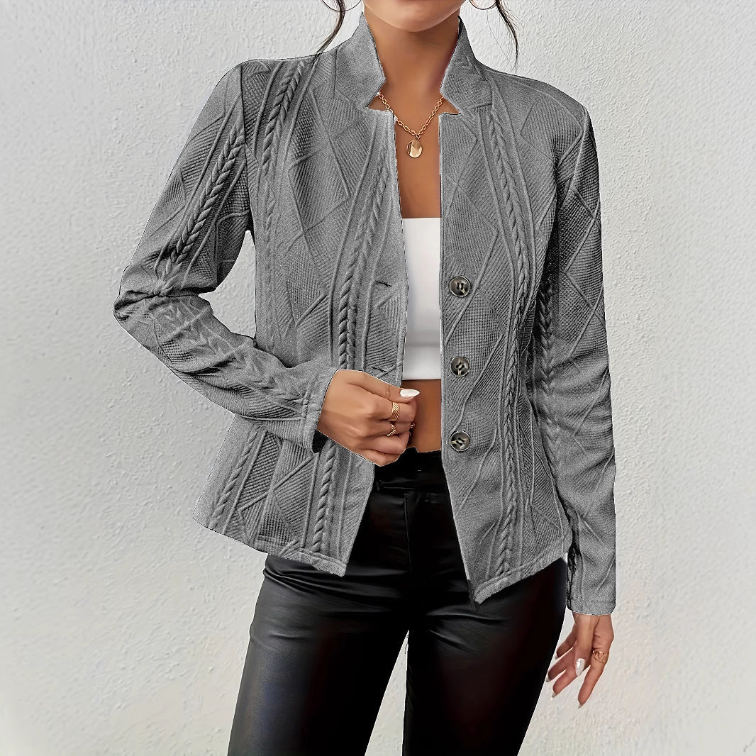 Street-wave Women's Structured Blazer With Textured Cable Pattern For Chic Office Wear