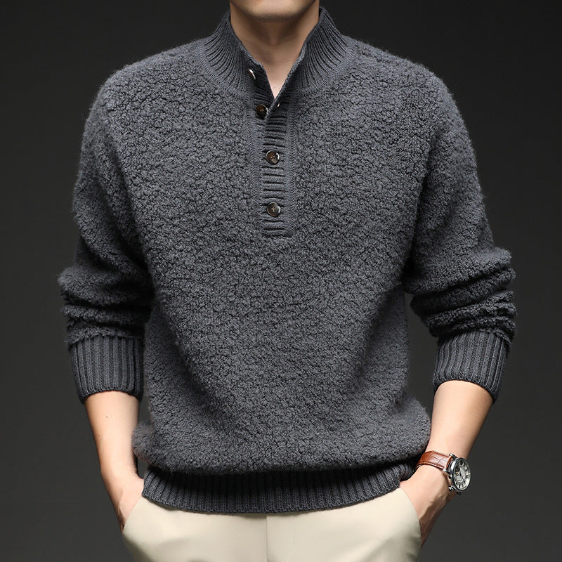 Street-wave Men's Textured Knit Pullover With Button Closure For All Season Warmth