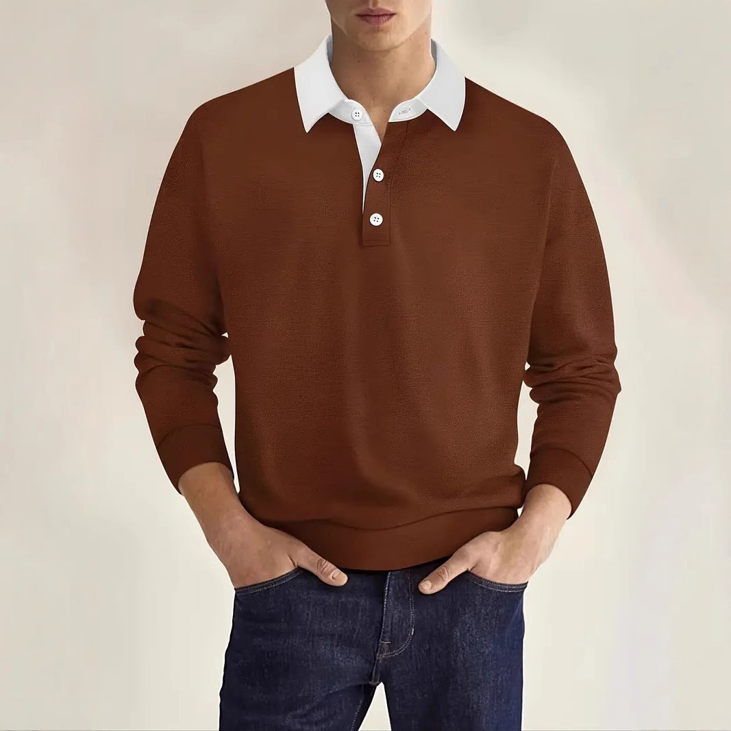 Streetwave Mens Elegant Polo Pullover With Button Placket And Contrast Collar Breathable Cotton