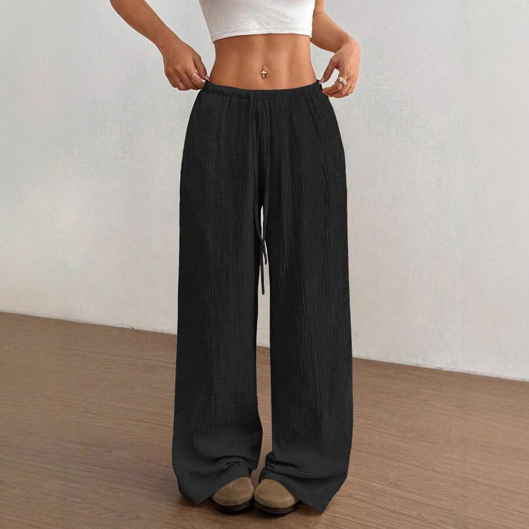 Street Wave Womens Wide Leg Summer Pants With Elastic Waistband Breathable Lightweight