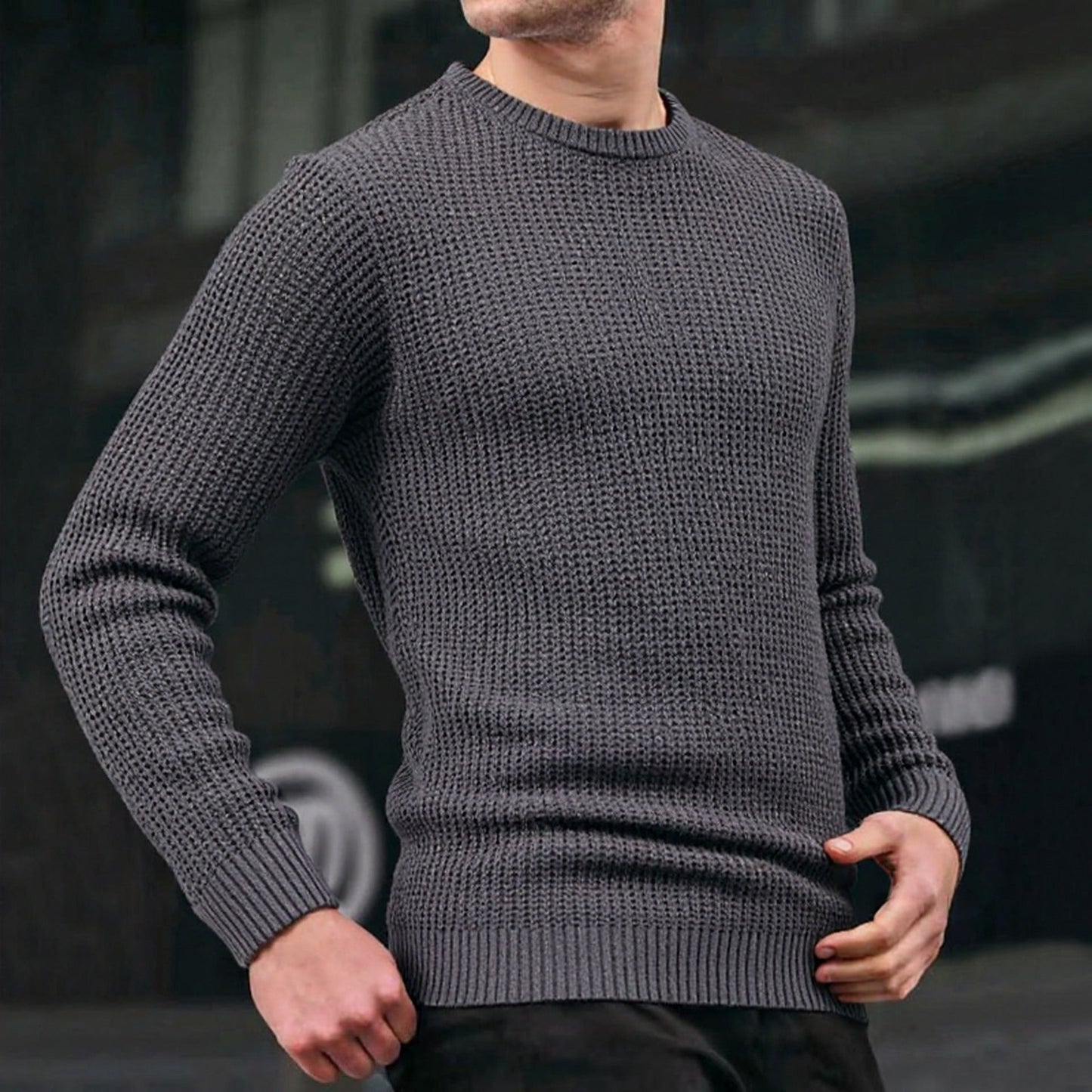 Streetwave Black Waffle Knit Sweater For Men Relaxed Fit Textured Knit Casual Style