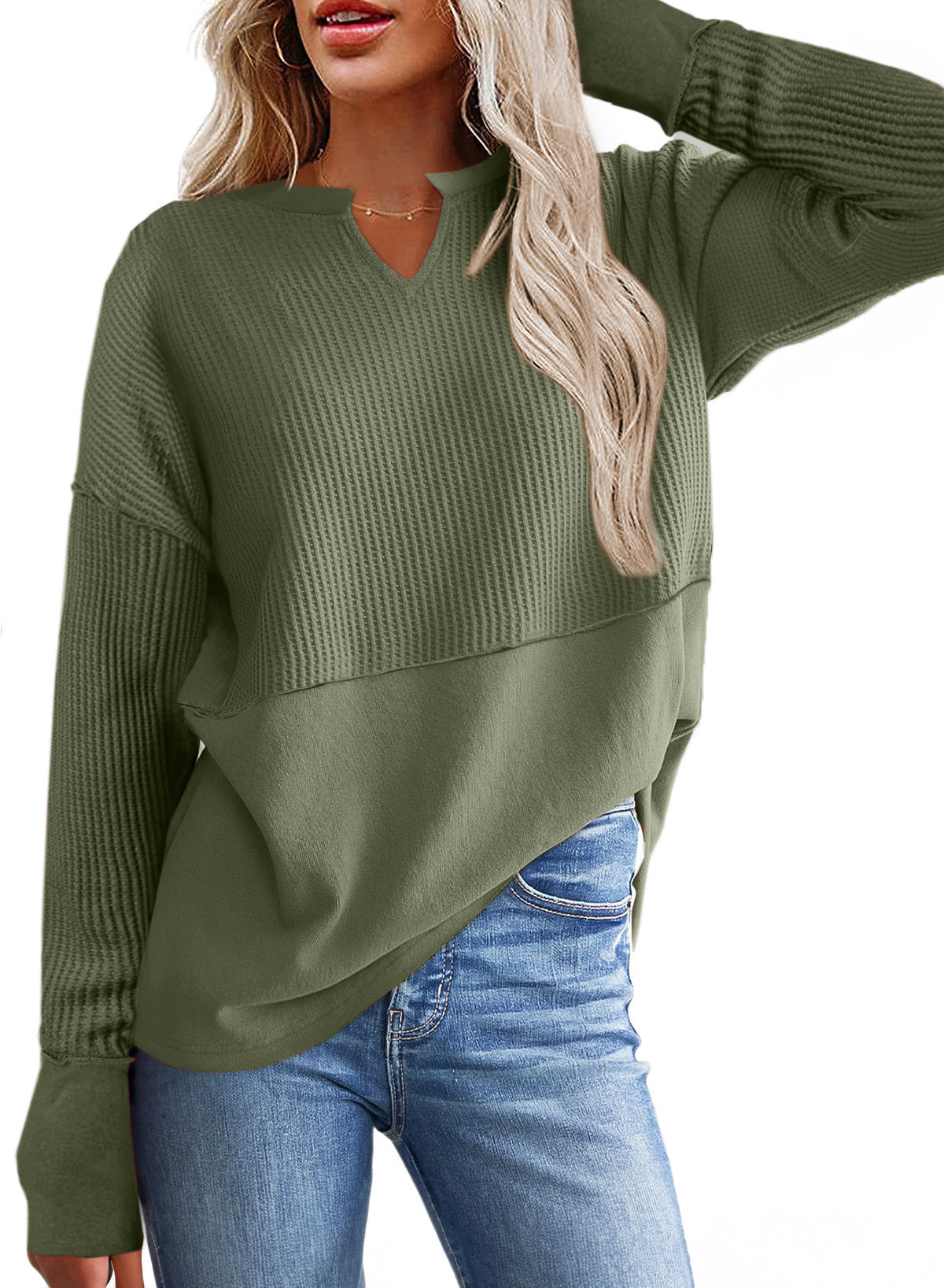 Streetwave Women V Neck Knit Pullover With Structured Texture For Effortless Chic