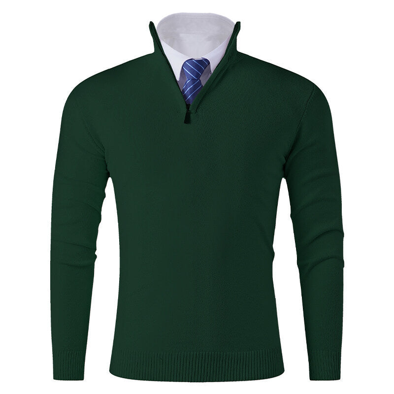 Street-wave Men's Zip Front Knit Sweater With Elastic Hem Premium Wool-Cotton Blend For Modern Men