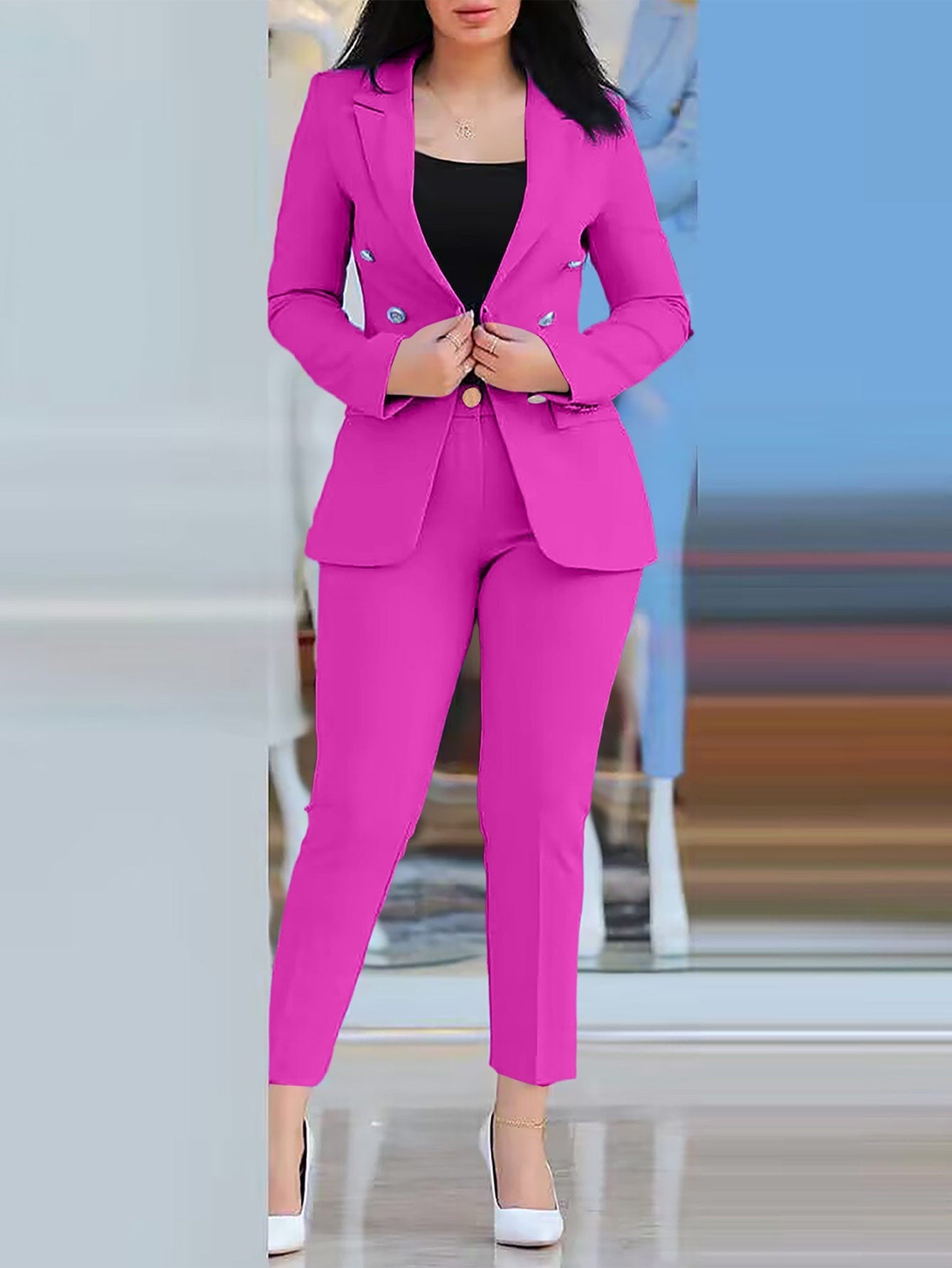 Street-wave Women Elegant Suit Set With Tailored Blazer And Slim Trousers For Office Confidence