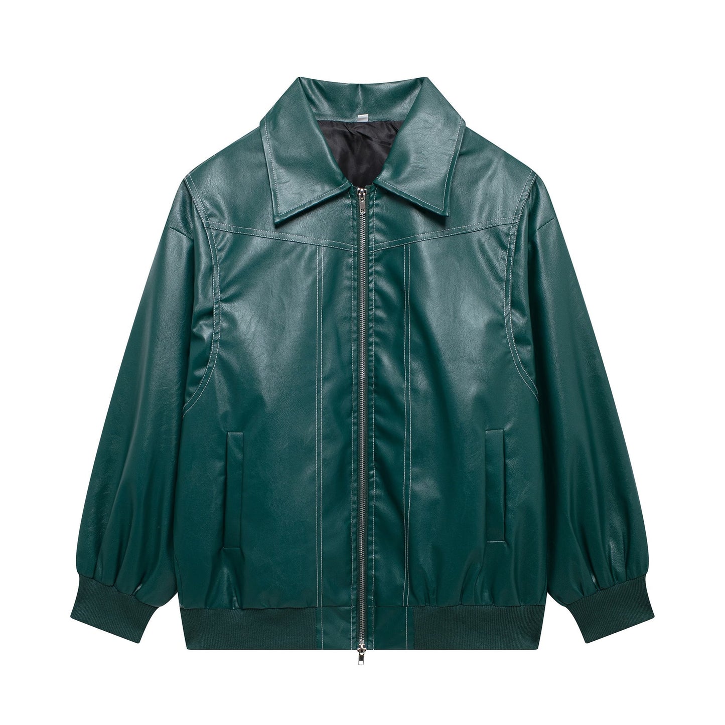Women Faux Leather Jacket Street-Wave Casual Fit With Elastic Hem For Urban Style Lovers