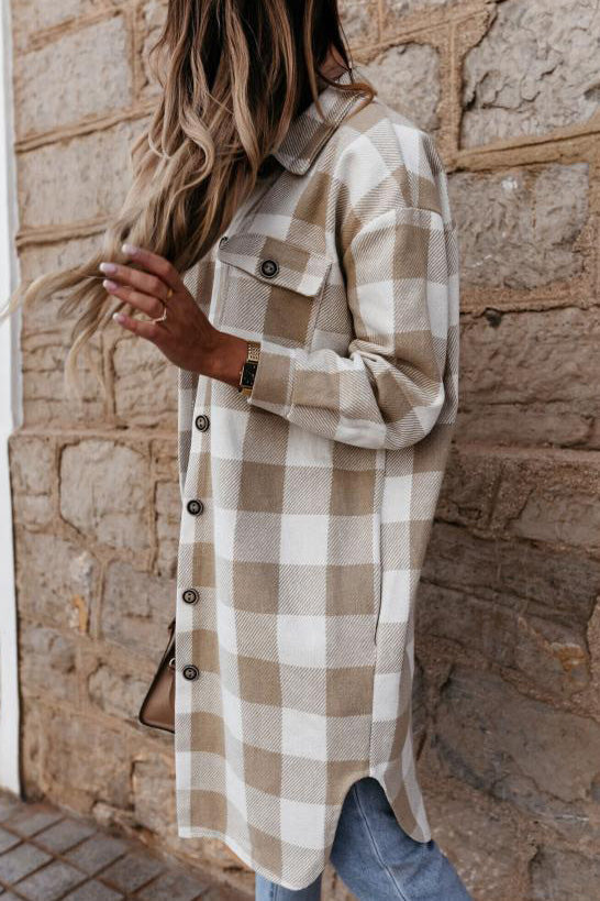 Streetwave Plaid Shirt Jacket With Extended Lapels For Fashion Forward Streetwear Fans