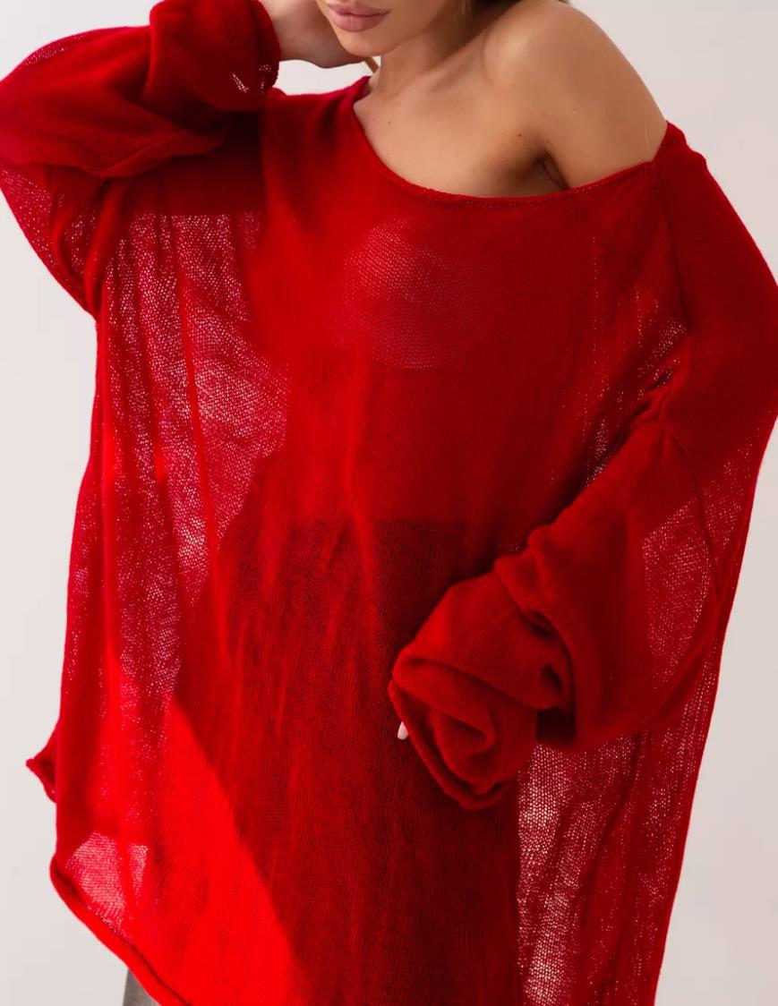 Street-wave Women Oversized Knit Sweater With Sheer Mesh Airy Wide Cut Pullover For Effortless Casual Looks