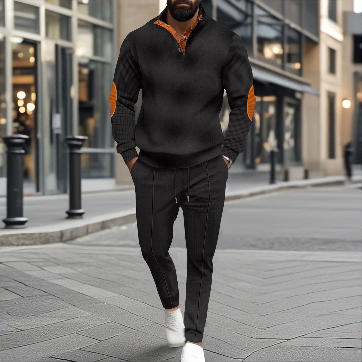 Street Wave Mens Tracksuit Set Breathable Comfort With Structured Knit Look For Active Men