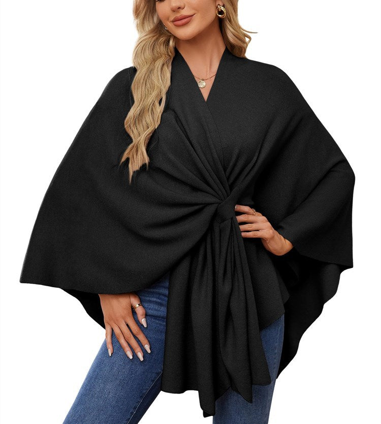 Street Wave Womens Elegant Wrap Sweater with Asymmetric Knot Tie Front For Everyday And Special Occasions