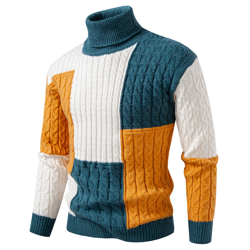 Streetwave Mens Color Block Knit Sweater Premium Cozy Pullover For Modern Style Warm Everyday Wear