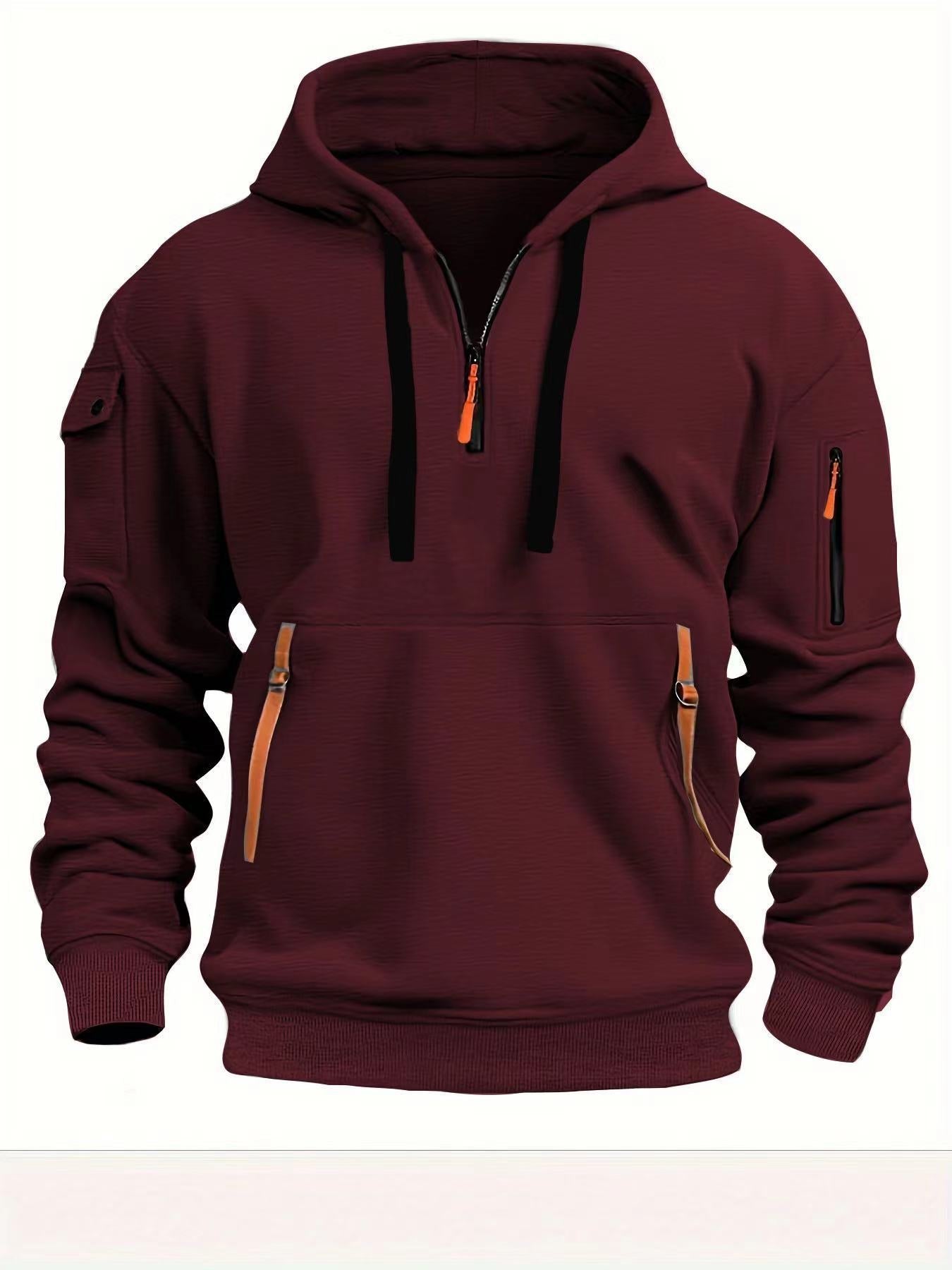 Street-wave Men Hooded Sweatshirt With Side Zip Breathable Fabric And Versatile Neon Zip Pockets