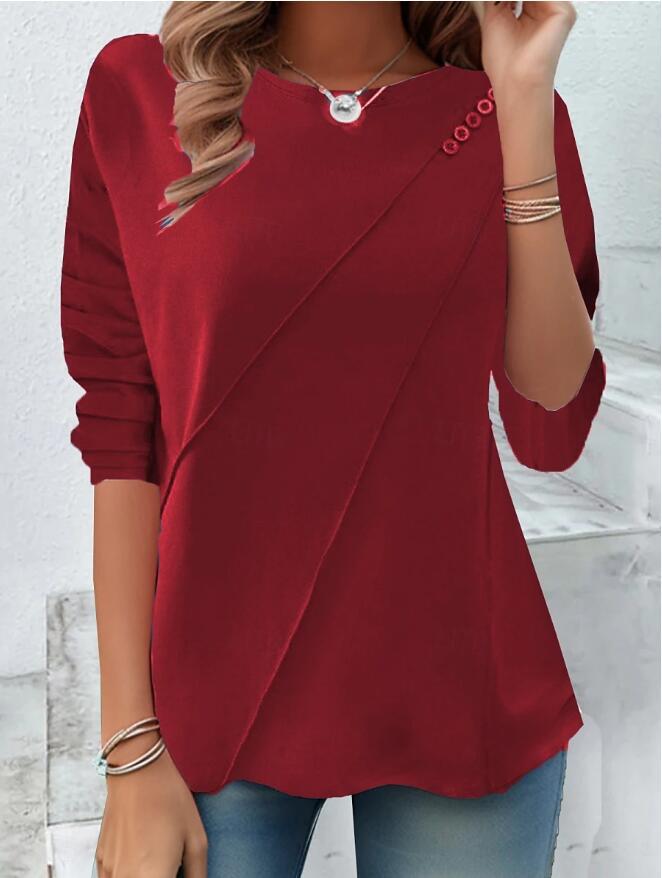 Street Wave Womens Asymmetrical Hem Top With Button Shoulder Details Breathable Comfort