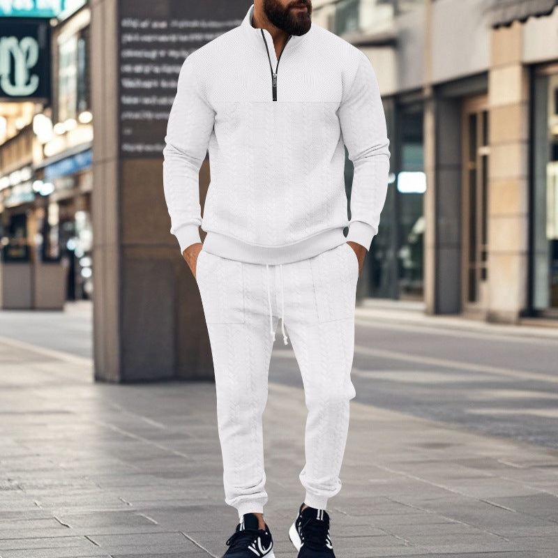 Street-Wave Men's Premium Breathable Structured Knit Sports Leisure Set With Half Zip Top And Joggers
