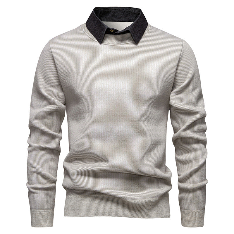 Mens Fine Knit Sweater With Modern Collar Streetwave For Smart Casual And Office Wear