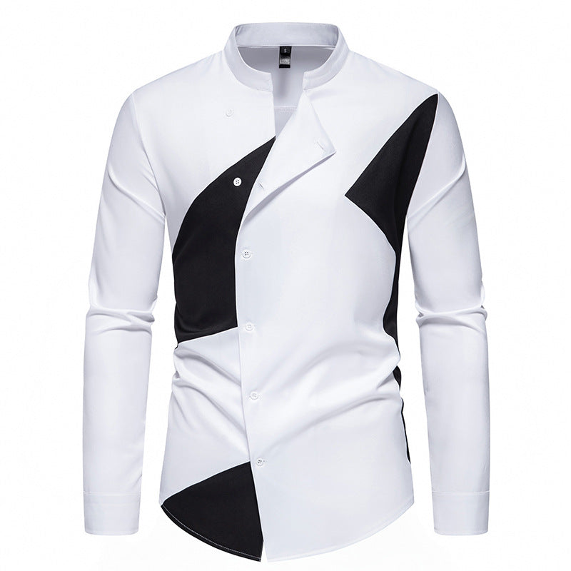 Mens Stylish Work Shirt Street-wave Modern Geometric Color-Block Design For Professionals Office Wear
