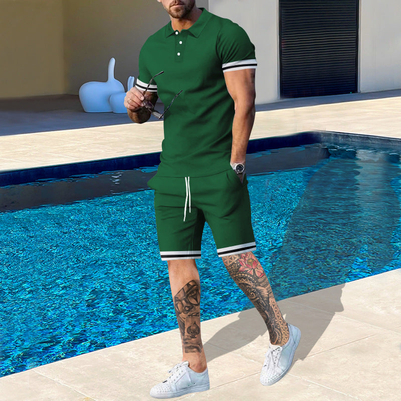 Street Wave Men's Polo Shirt And Shorts Set With Sporty Accents For Summer Comfort