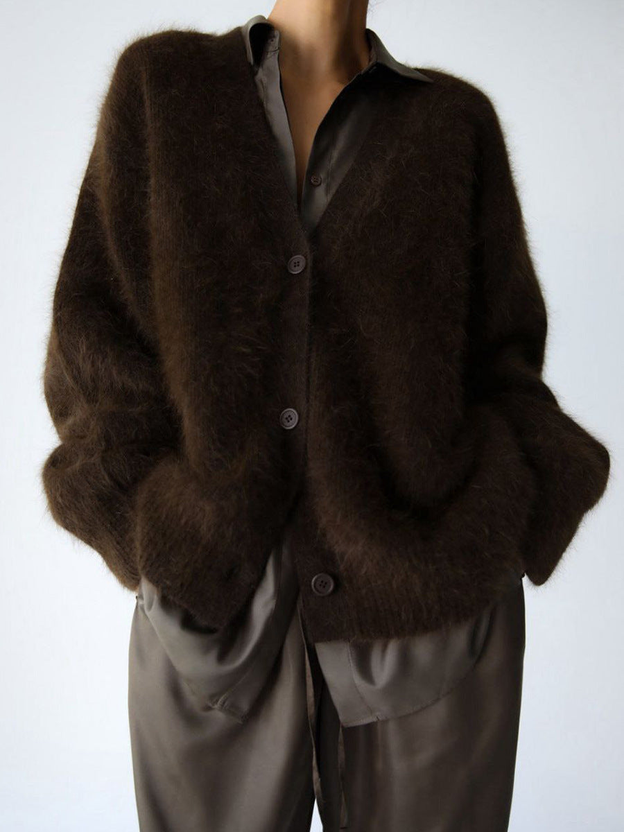 Cozy Knit Cardigan For Women Street Wave Long Sleeve Ultra Soft Plush Texture Warmth