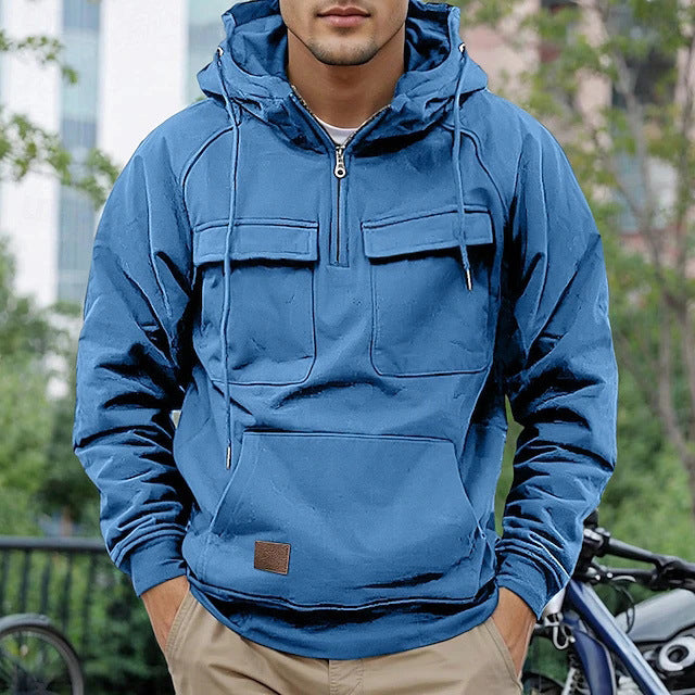 Street-wave Men's Fashionable Hooded Jacket With Practical Pockets Breathable Cotton