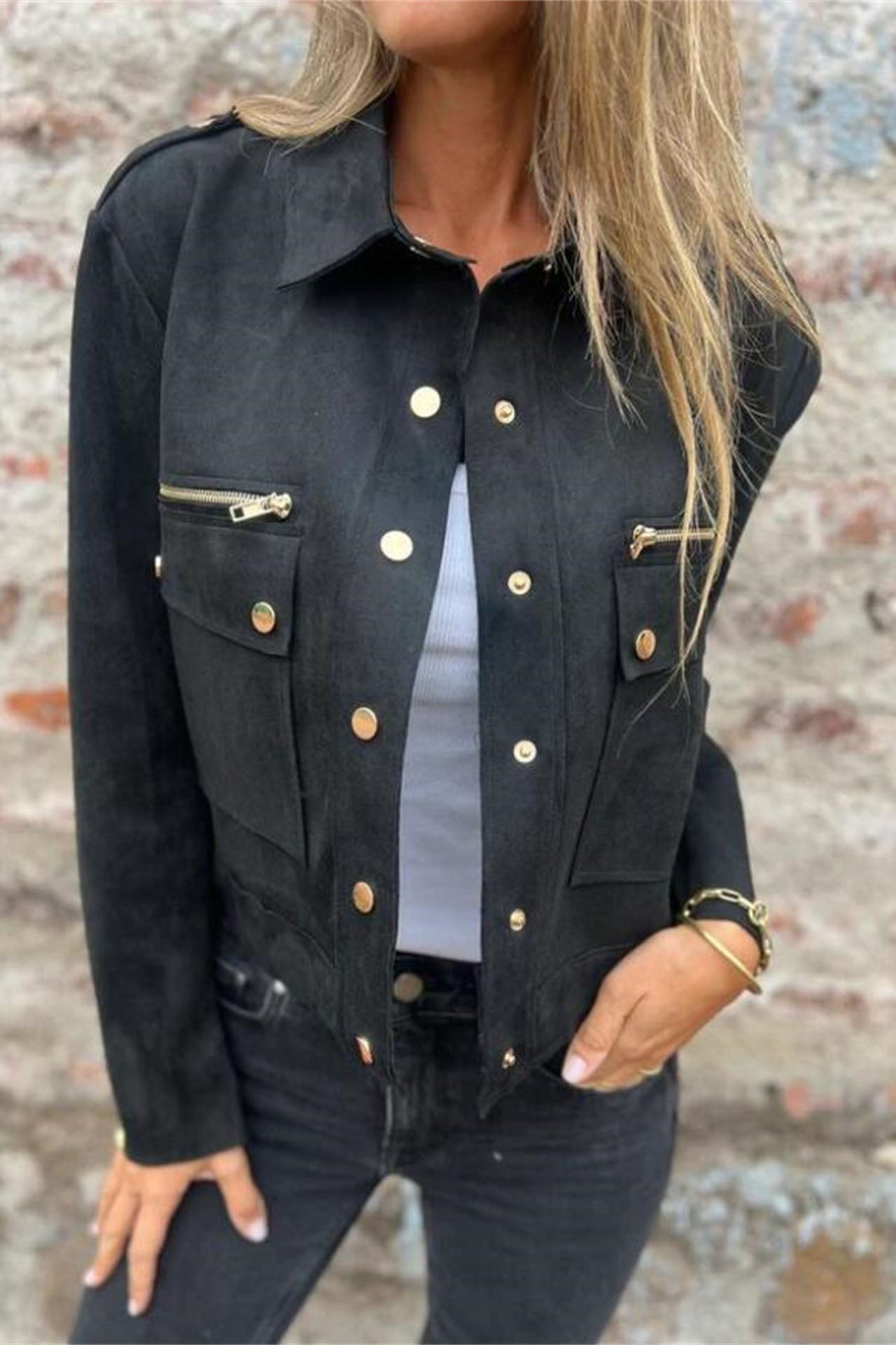 Street-Wave Metal Zip Lapel Jacket For Streetwear Fans Olive Green Long Sleeve Outerwear