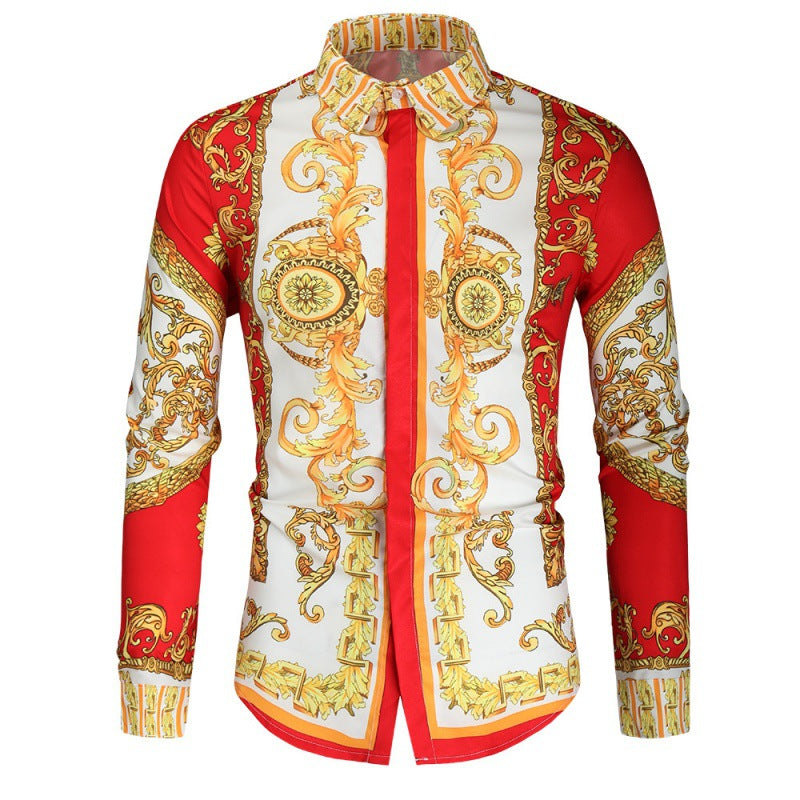 Street-wave Men's Luxury Baroque Shirt With Impressive Ornate Print for Fashion-Forward Men